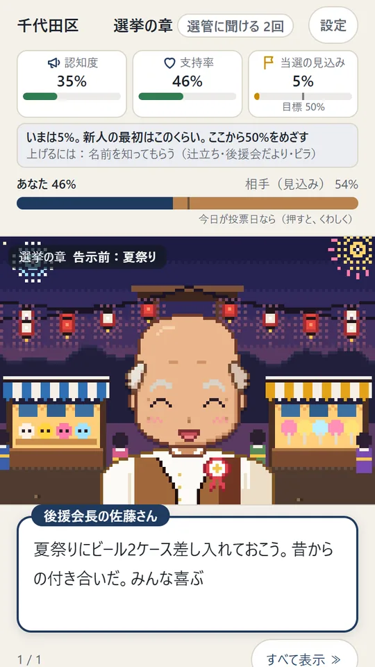 Machiosa screenshot: Election: a request at the summer festival